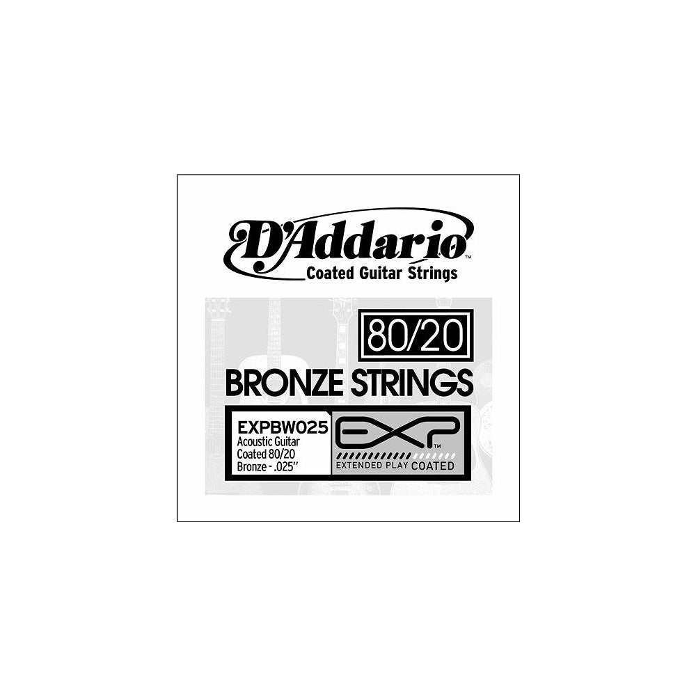 D'Addario EXPBW025 80/20 Bronze EXP Coated Acoustic Guitar Single String .025 - The Ultimate String for Acoustic Guitars!