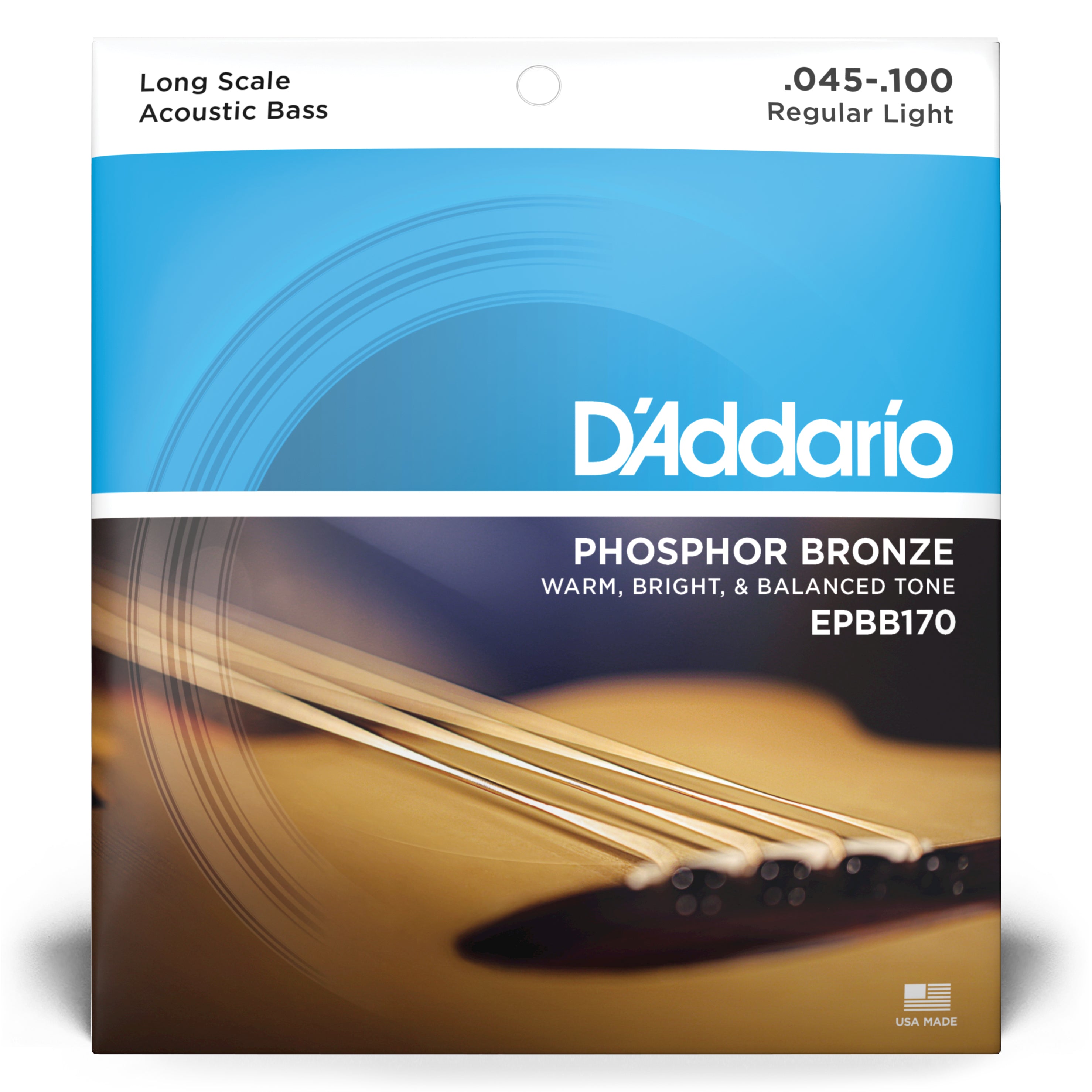 D'Addario Phosphor Bronze 45-100 Acoustic Bass Guitar Strings - The Ultimate Choice for Rich Tones [EPBB170]