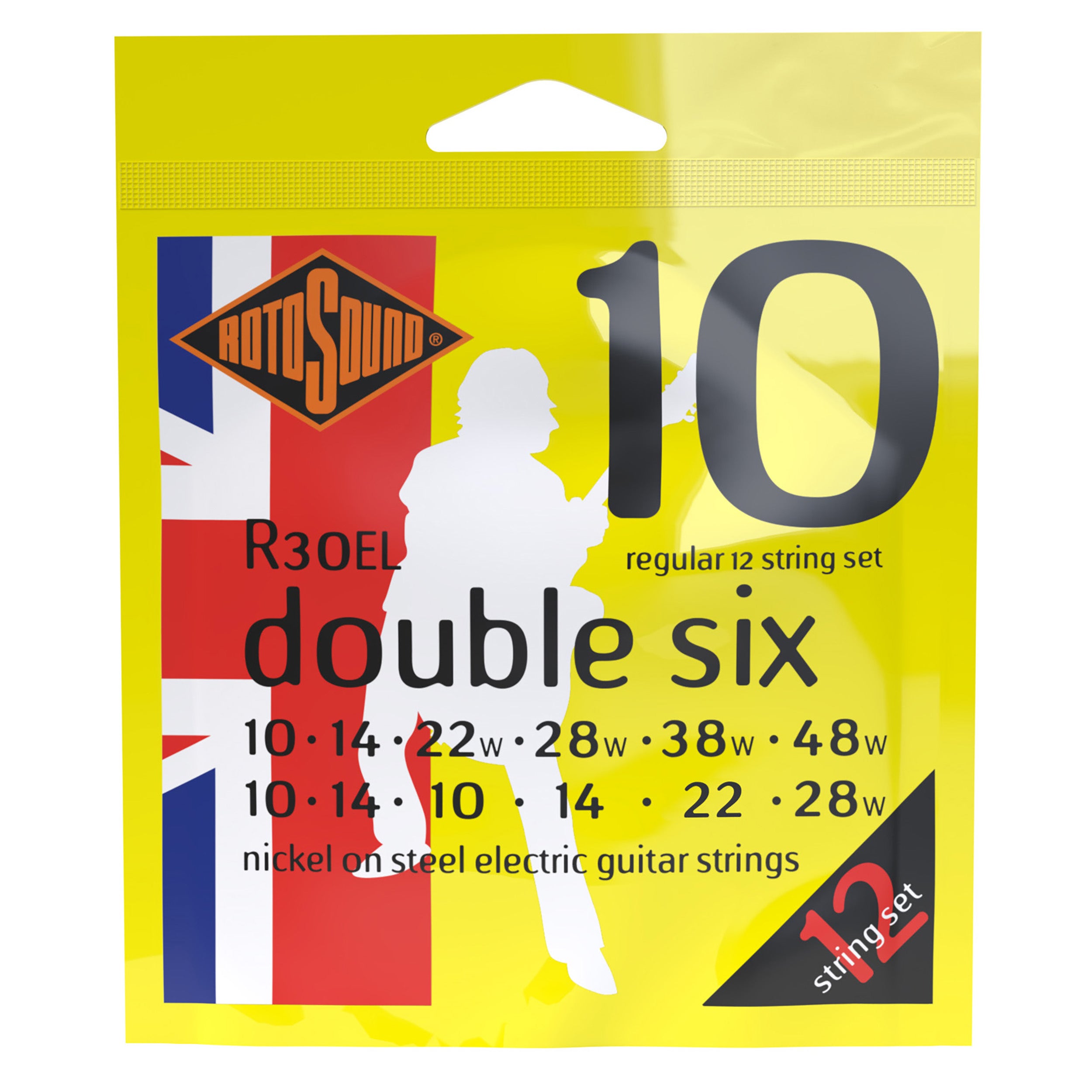 Rotosound R30EL ROTO Yellows 12-String Nickel Wound 10-48 Electric Guitar Strings - Get Your Rock On!