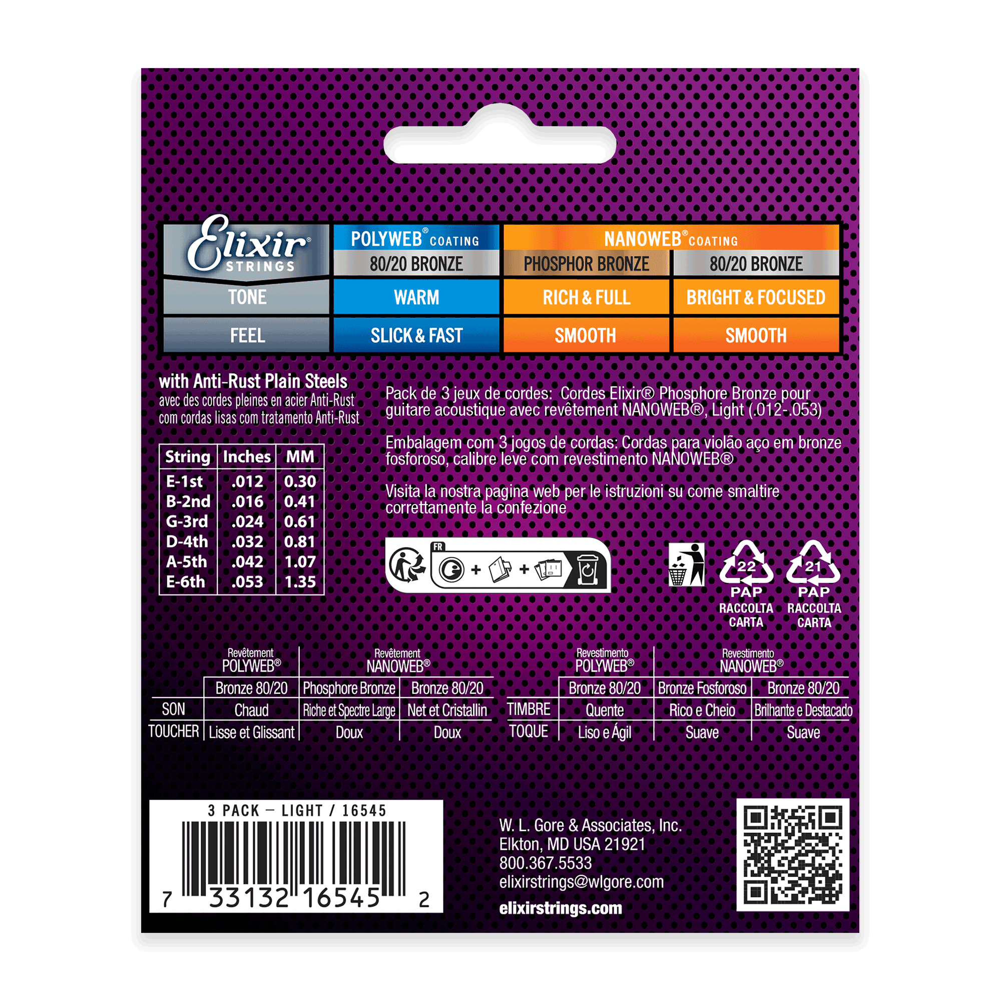 Elixir Nanoweb Phosphor Bronze 12 - 53 Acoustic Guitar Strings 3 - Pack: Elevate Your Sound!