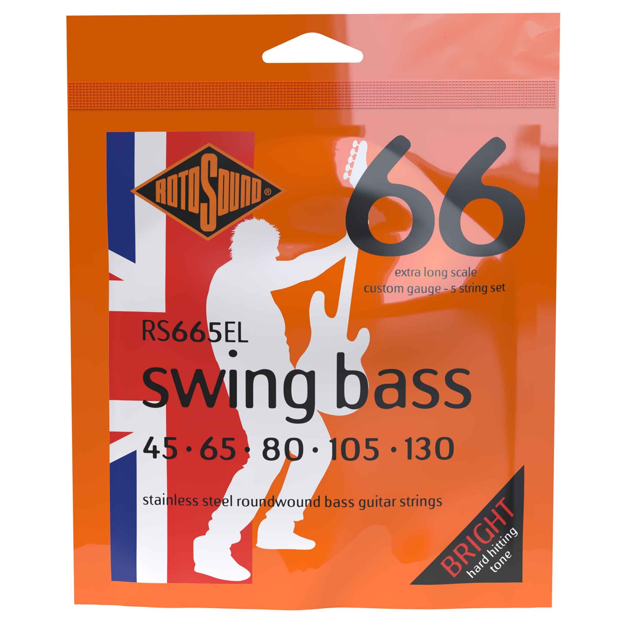 Rotosound Swing Bass 5-String Stainless Steel Guitar Strings (45-130, Extra Long Scale RS665EL)