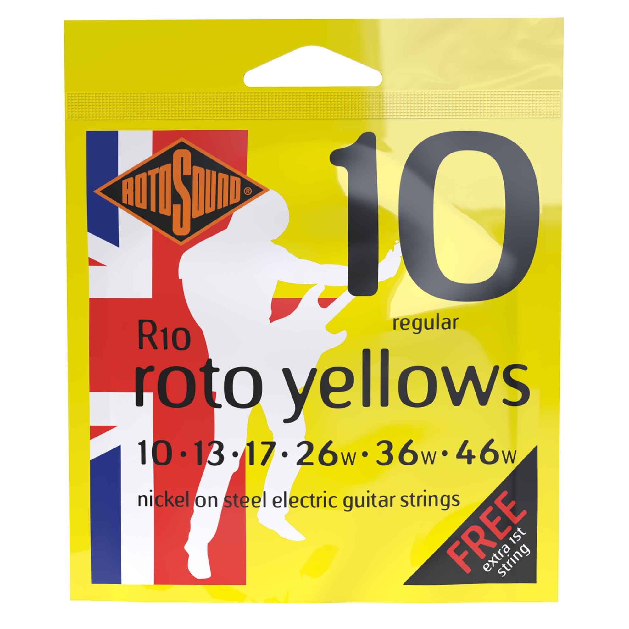 Rotosound R10 ROTO Yellows Nickel Wound 10-46 Electric Guitar Strings: Regular - Rock Your Sound!