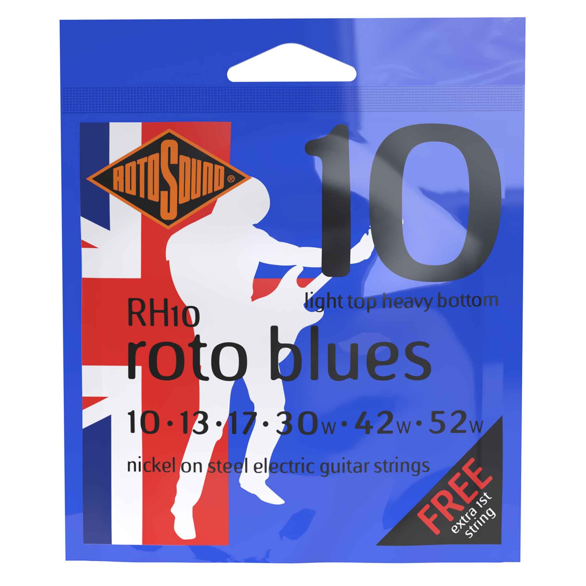 Rotosound RH10 ROTO Blues Nickel Wound 10 - 52 Electric Guitar Strings: Light Top/Heavy Bottom - Rock Your Guitar!