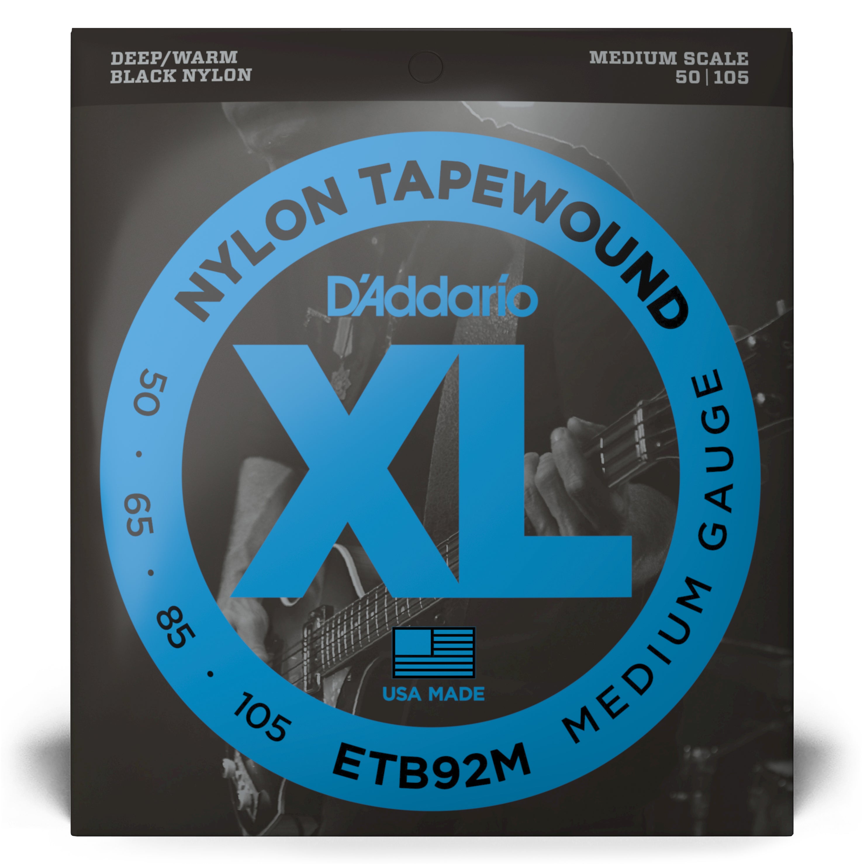 D'Addario Black Nylon Tapewound 50-105 Bass Guitar Strings, Medium Scale [ETB92M]