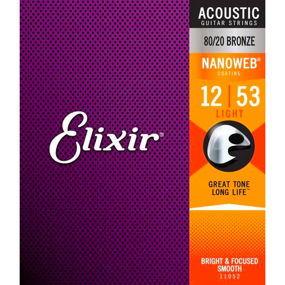 Elixir Nanoweb 80/20 Bronze 12 - 53 Acoustic Guitar Strings: The Ultimate Choice for Long - Lasting Tone [11052]