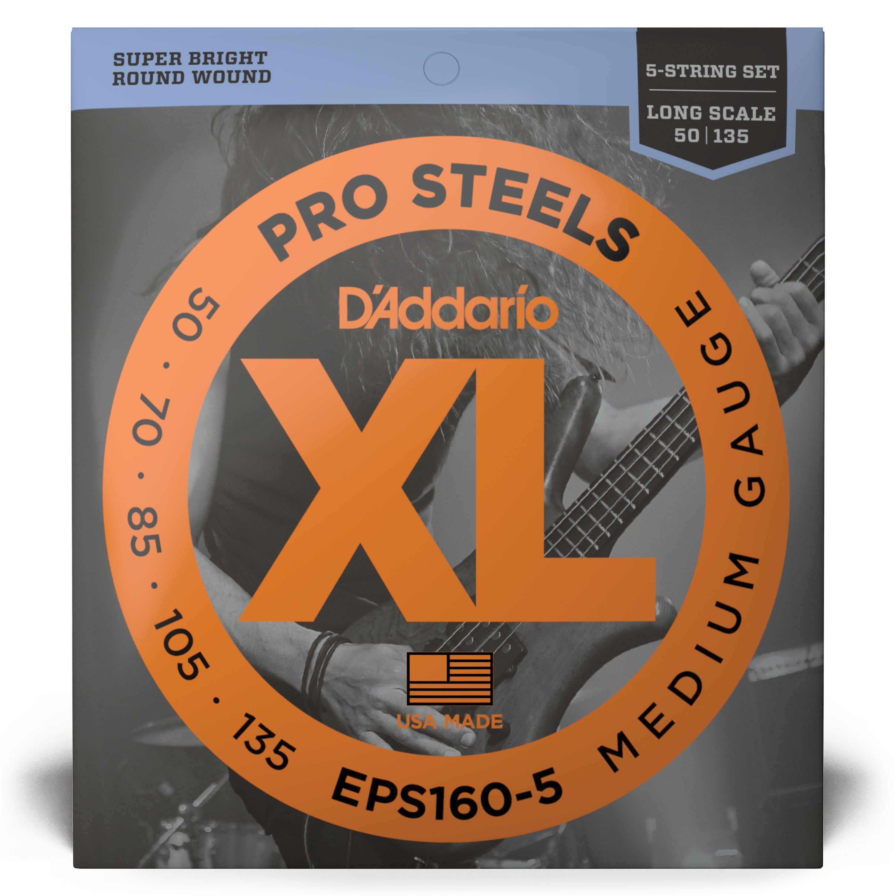 D'Addario Pro Steels 5-String Long Scale Bass Guitar Strings (50-135) - The Ultimate Brightness!