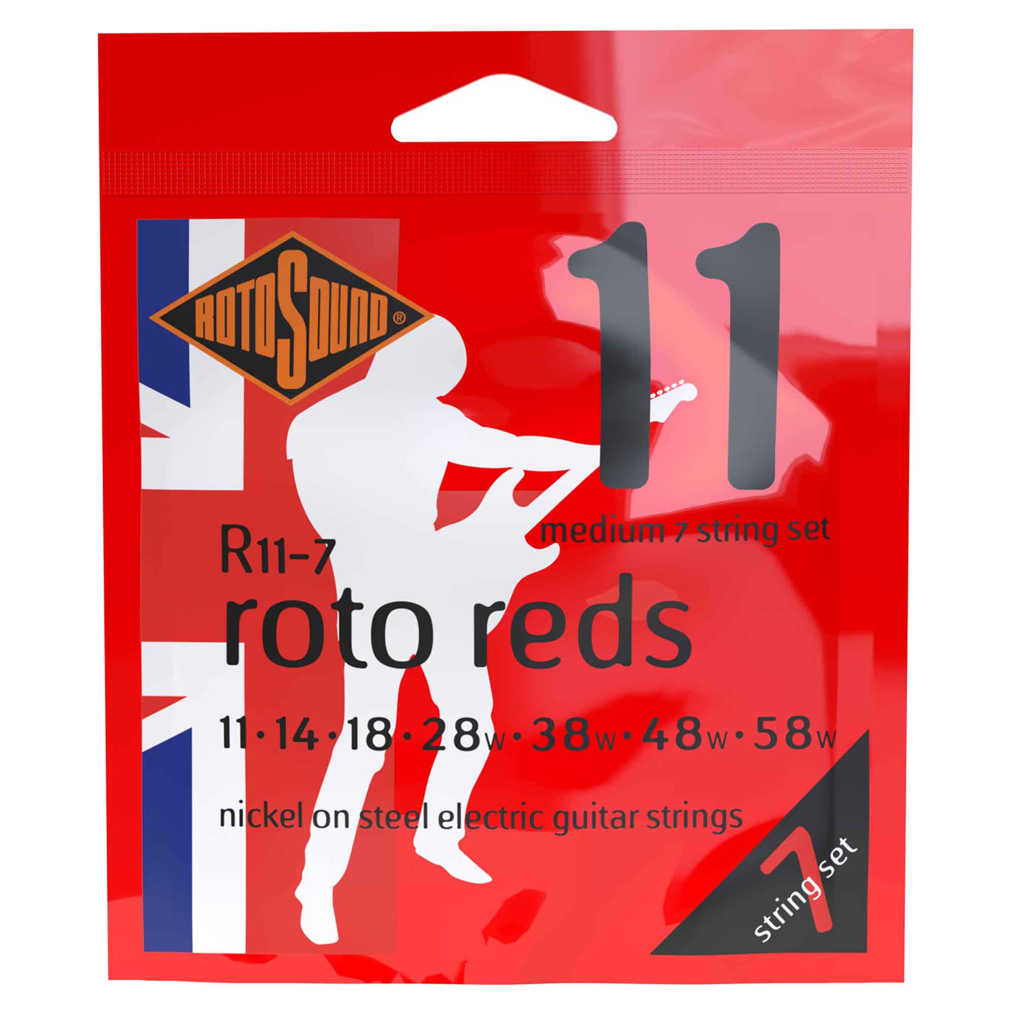Rotosound R11-7 ROTO Reds 7-String Medium Nickel Wound Electric Guitar Strings (11-58): Unleash Your Rock Spirit!