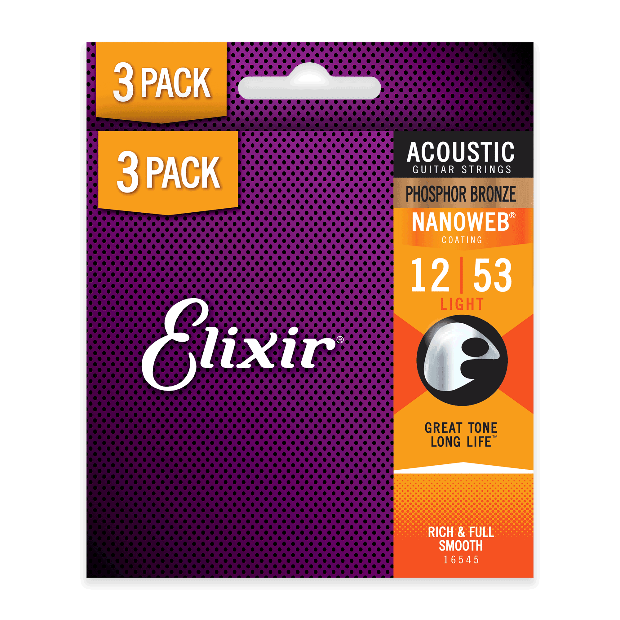 Elixir Nanoweb Phosphor Bronze 12 - 53 Acoustic Guitar Strings 3 - Pack: Elevate Your Sound!