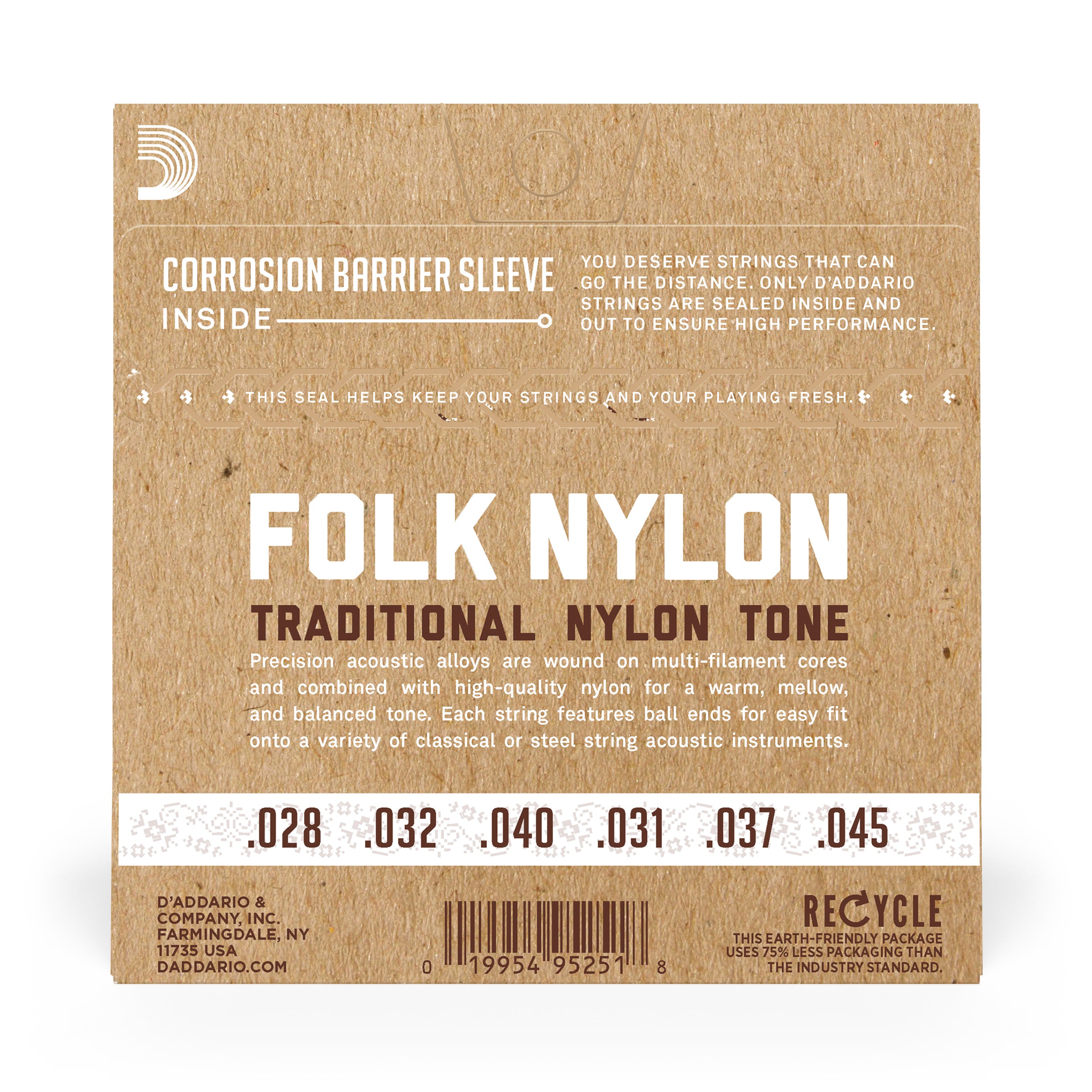 D'Addario EJ33 Folk Nylon Acoustic Guitar Strings - Premium 80/20 Bronze & Clear Nylon with Ball-Ends
