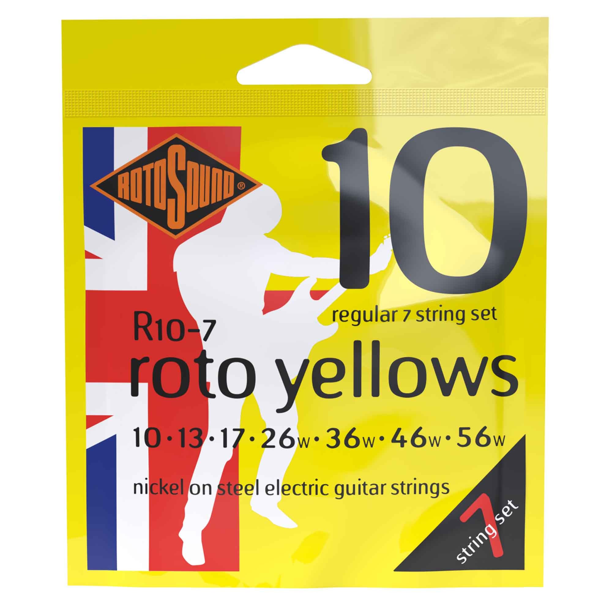 Rotosound R10-7 ROTO Yellows 7-String Nickel Wound 10-56 Electric Guitar Strings: Regular - Unleash Your Rocking Tone!