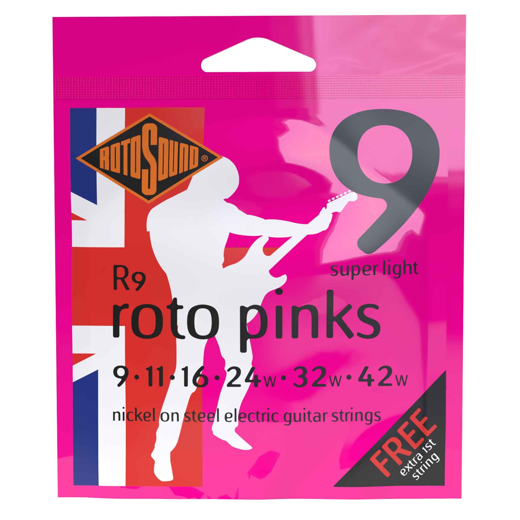 Rotosound R9 ROTO Pinks Nickel Wound 9 - 42 Electric Guitar Strings: Light, 5 - Pack for Ultimate Rock Tone