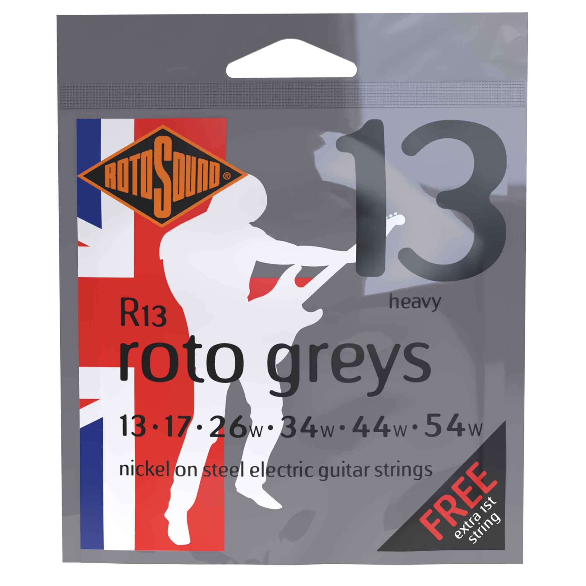 Rotosound R13 ROTO Greys Heavy Nickel Wound 13-54 Electric Guitar Strings - Rock Your Sound!